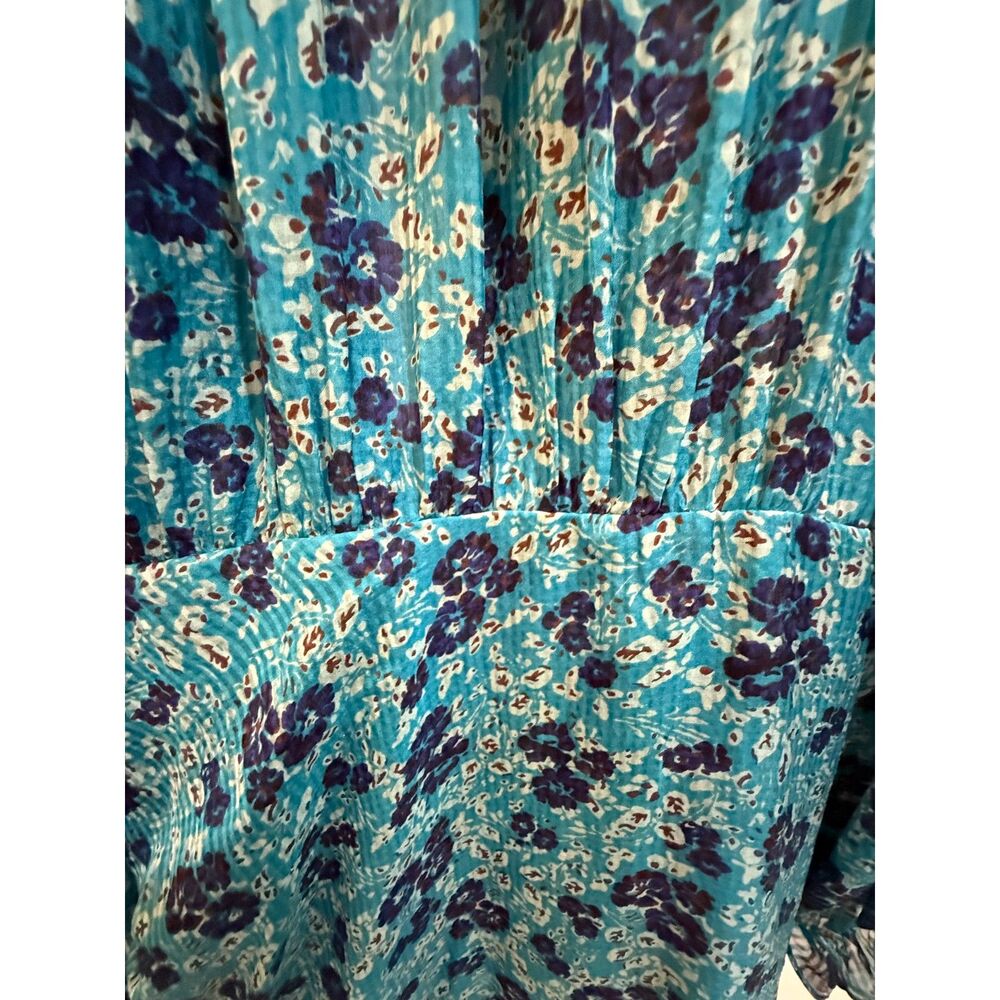 Veronica Beard Teal Navy Floral Chiffon Long Sleeve Midi Dress 4 - Picture 11 of 12
